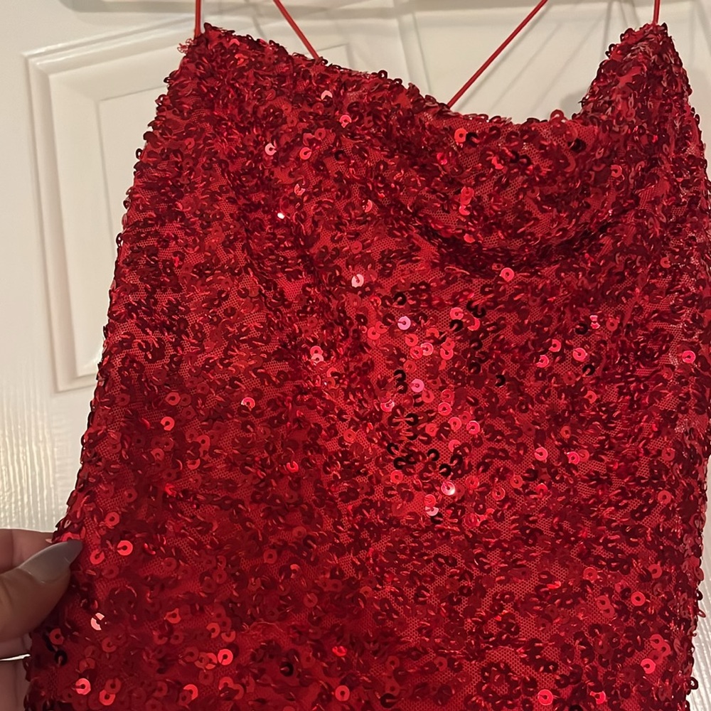 Cute size small open back red sequin, mini dress-HOMECOMING DRESS - Picture 2 of 3